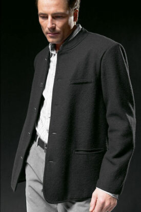 geiger of austria mens 64354 45 walk jacket in black with model front view