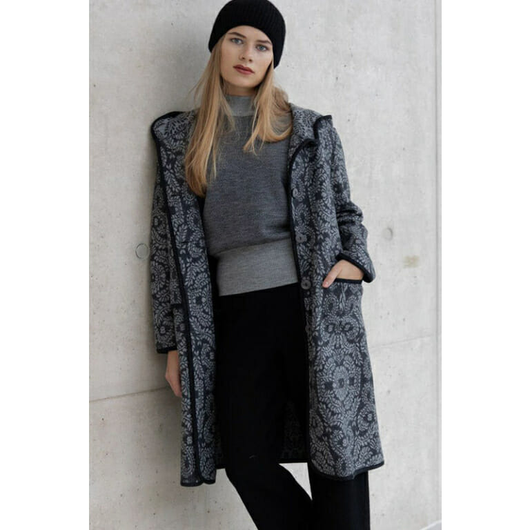 Geiger 19430 Double Jacquard Wool Coat in Charcoal with Granite