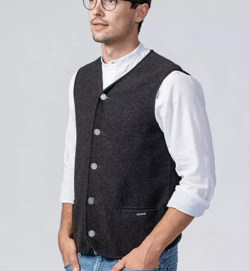 Geiger 68314 Boiled Wool Vest in CHARCOAL 50 - AlpenStyle Classic European  Clothing