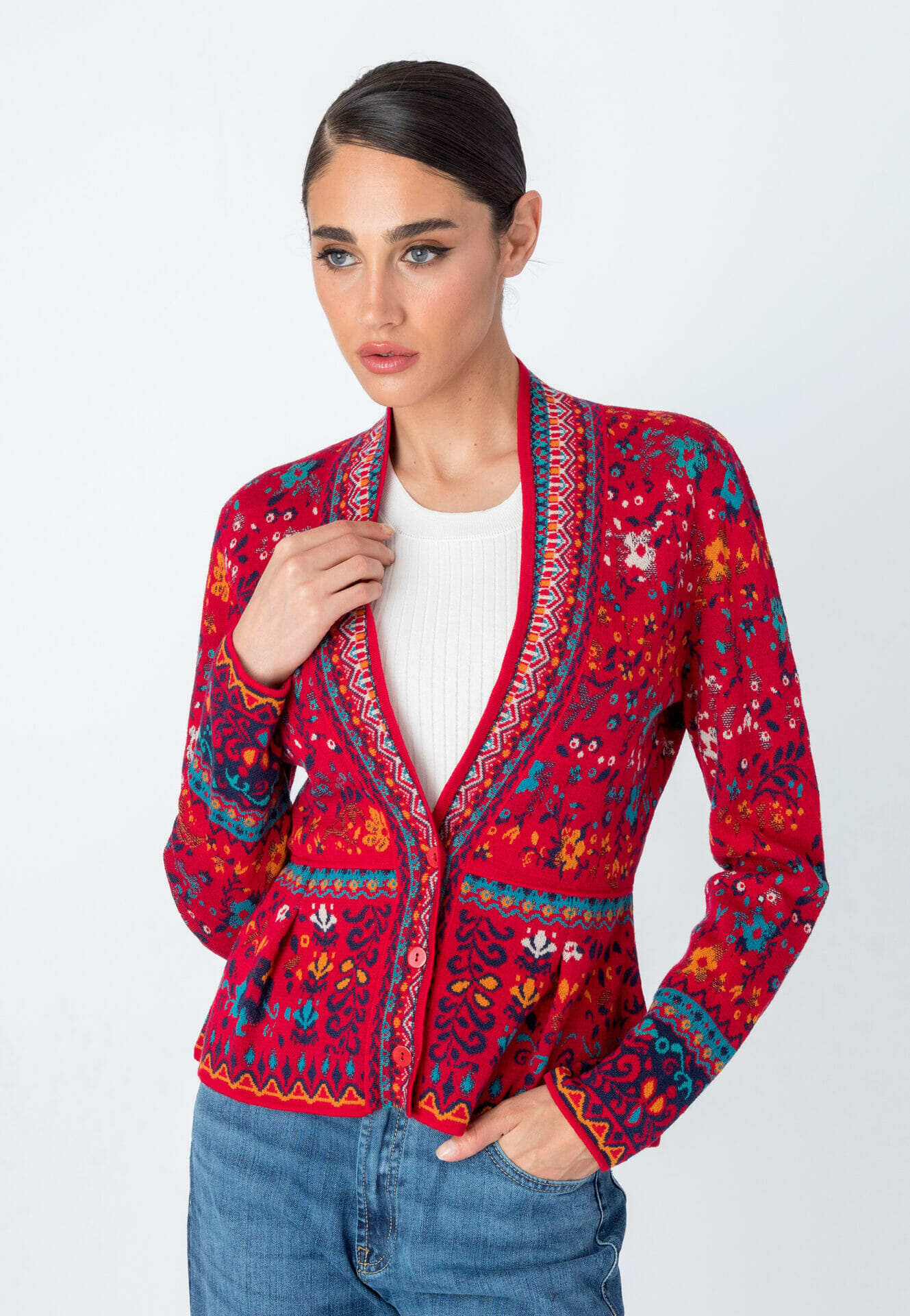 IVKO 232510 PEPLUM Cardigan in Red or Tabac - AlpenStyle